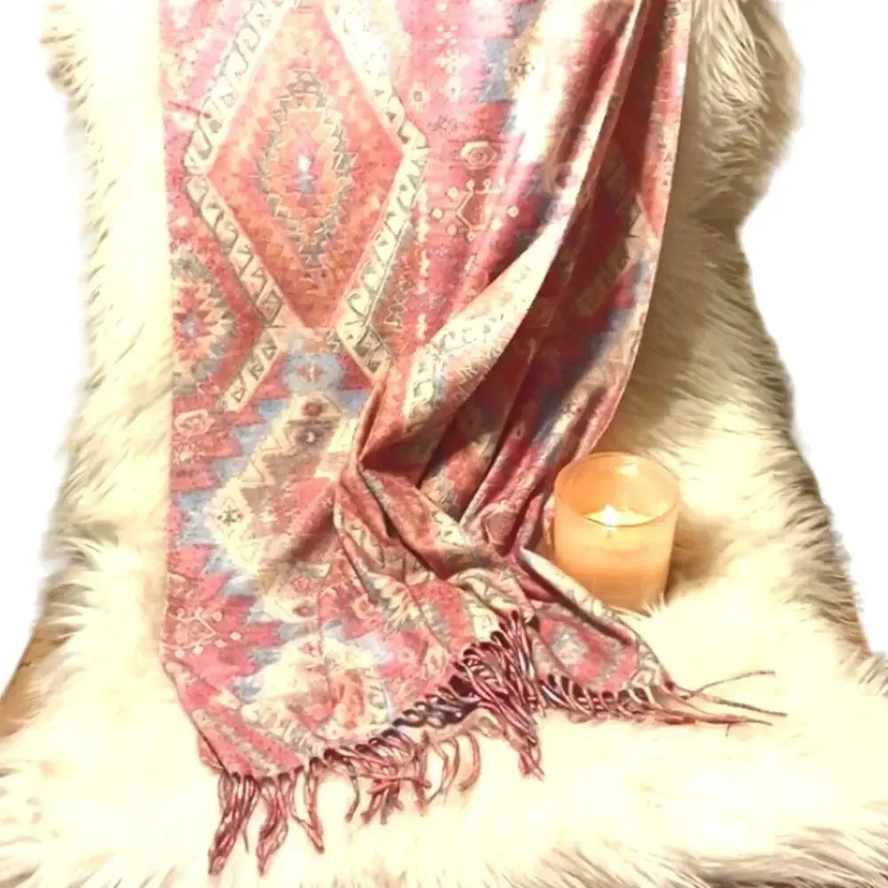Cashminx‎ Designer Scarf PINK Aztec Geometric Paisley SOFT Barbiecore Germany